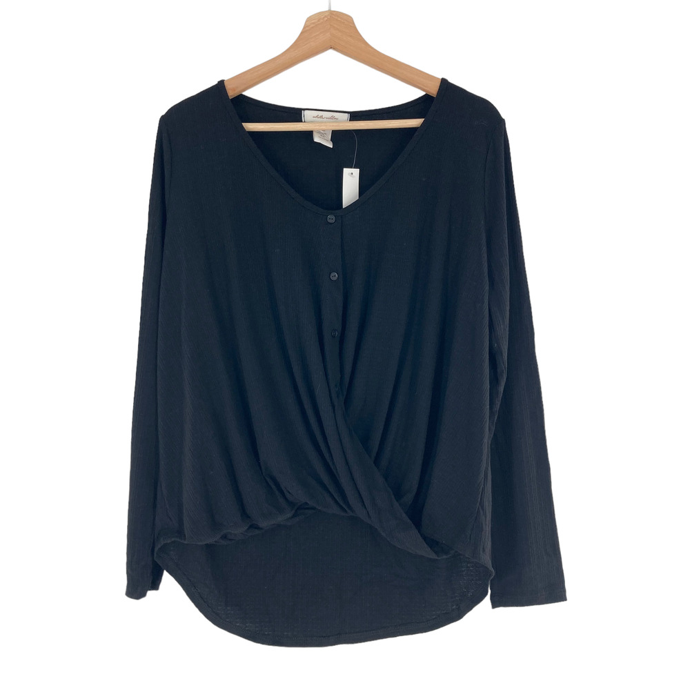 White Willow Nordstrom Knit Wrap Top Long Sleeve in Black